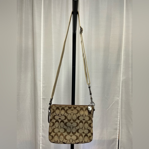COACH Signature Khaki/Brown Crossbody purse - Picture 4 of 7